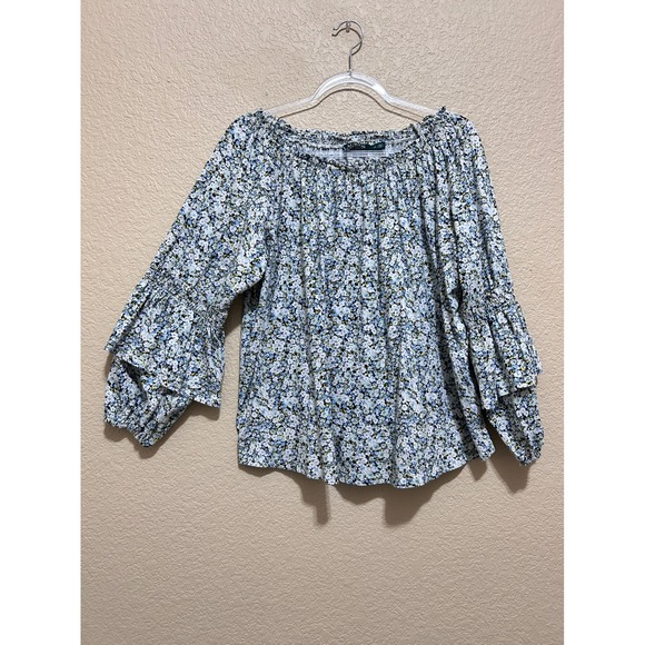 Lauren Ralph Lauren Tops - Lauren Ralph Lauren 1X Floral Off Shoulder Ruffle Blouse Blue Boho Cottagecore